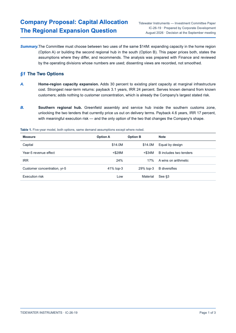 Investment research report company proposal